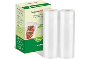 Bonsenkitchen Vacuum Sealer Bags Rolls, 11 in x 50 ft Rolls 2 pack Durable Food Sealer Bags, Commercial Grade, Heavy Duty, BPA Free, Seal a Meal, Great for Food Storage & Sous Vide Cooking, VB24