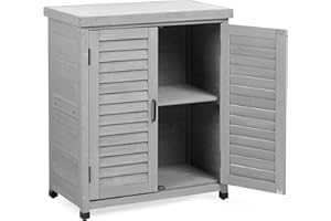 MEDERLA Potting Bench with Storage Cabinet and Metal Table Top for Outdoor Patio, Garden Furniture Wood Workstation (Accent Grey, 31x17x36)