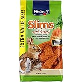Vitakraft Slims Carrot Small Animal Treats &ndash; Light, Healthy Food Bites - Crispy Carrot Treats for Rabbits, Guinea Pigs, Hamsters &amp; Chinchillas (10oz)
