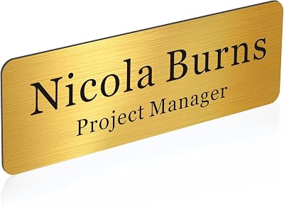 Brand EDSG Personalised Name Badges 1x3in Magnetic Engraved Tags Gold Design 1