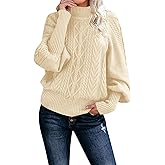 Women's Cable Knit Sweater Lantern Sleeve Turtleneck Hemp Pattern Vintage Casual Chunky Pullover Tops 2025 Trendy