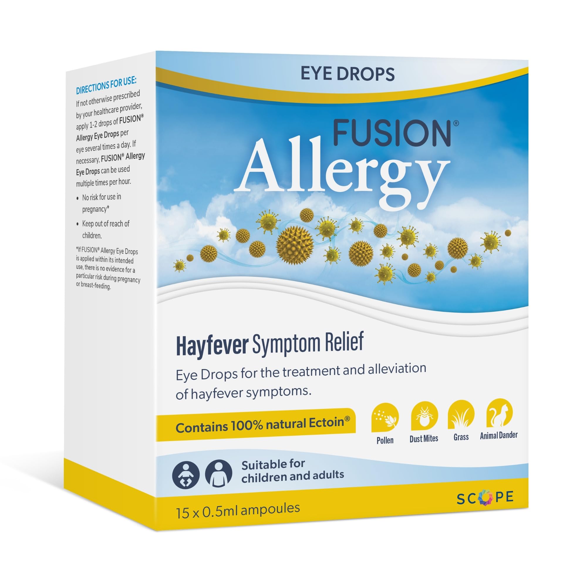 Fusion Allergy Eye Drops with 100% Natural Ectoin - Fast Acting Treatment for Hay Fever Symptoms and Dry, Irritated Eyes (15 x 0.5ml doses)
