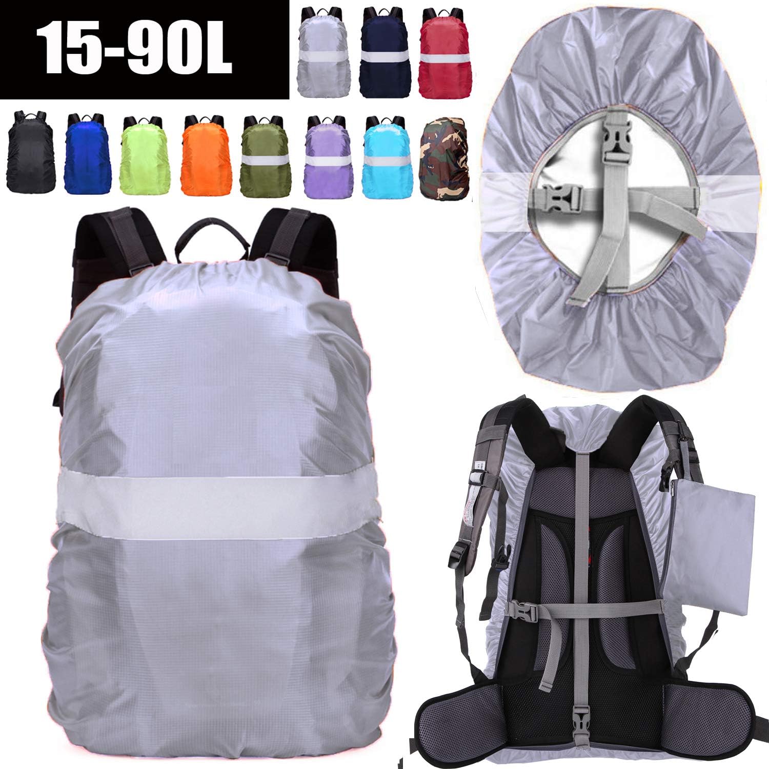 ZMSPORTS 1590L Backpack Rain Cover with Reflective Strip