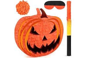 Abilat Halloween Pumpkin Pinata with Stick Blindfold Confetti Orange Pumpkin Pinata for Kids Birthday Party Decorations Halloween Fall Party Games Supplies