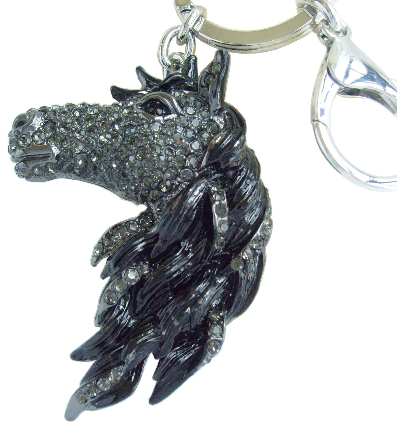 Sindary Austrian Crystal Art Style 2.76" Horse Keychain Pendant UK6535 (Gun Black Tone Black)