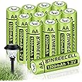 KINREECELL Rechargeable AA Batteries, Ni-MH Double A Solar Batteries High Capacity 1.2V Pre-Charged for Outdoor Solar Lights, String Lights, Pathway Lights (AA-1300mAh-12pack)