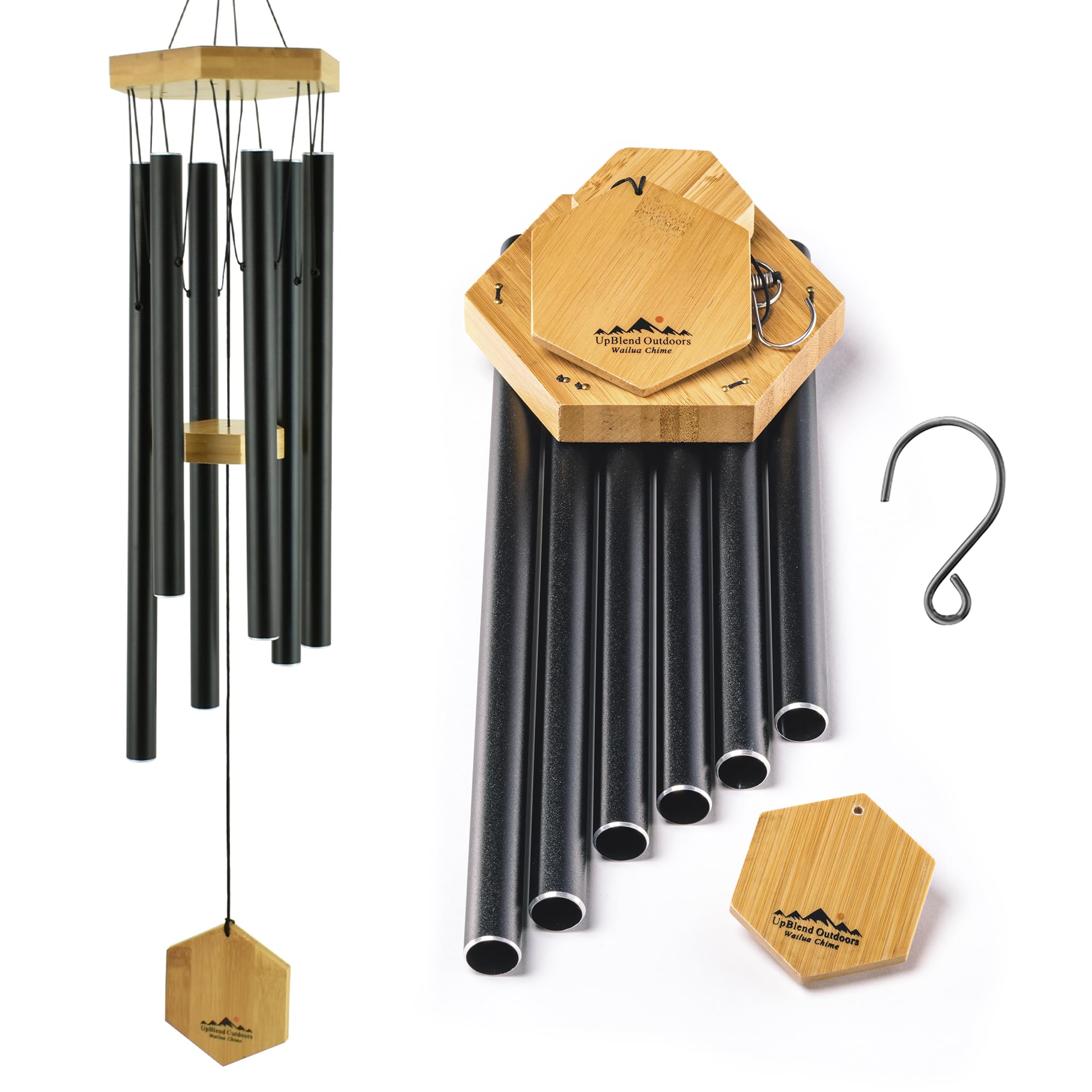 UpBlend Outdoors Wind Chimes for Outside - 29" Black Wind Chime Outdoor, Zen Garden Chimes for Outdoors, Tin Windchime, Decor Windchimes for Mom, Grandma, Gifts for Her