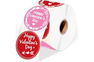 WELL TILE 2 Inch Red Happy Valentine's Day Sticker Labels Heart Valentine's Love Decorative Stickers - Valentine's Day Decorations Round Sticker for Scrapbooking or Embellishment 500 Pcs/Roll