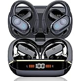 Qecnato Wireless Earbuds Bluetooth 5.4 Headphones 75H Stereo Deep Bass Sports Over Ear Buds with Earhooks, LED Display Bluetooth Earbuds with 4 ENC Mic, IP7 Waterproof Earphone for Running, Black