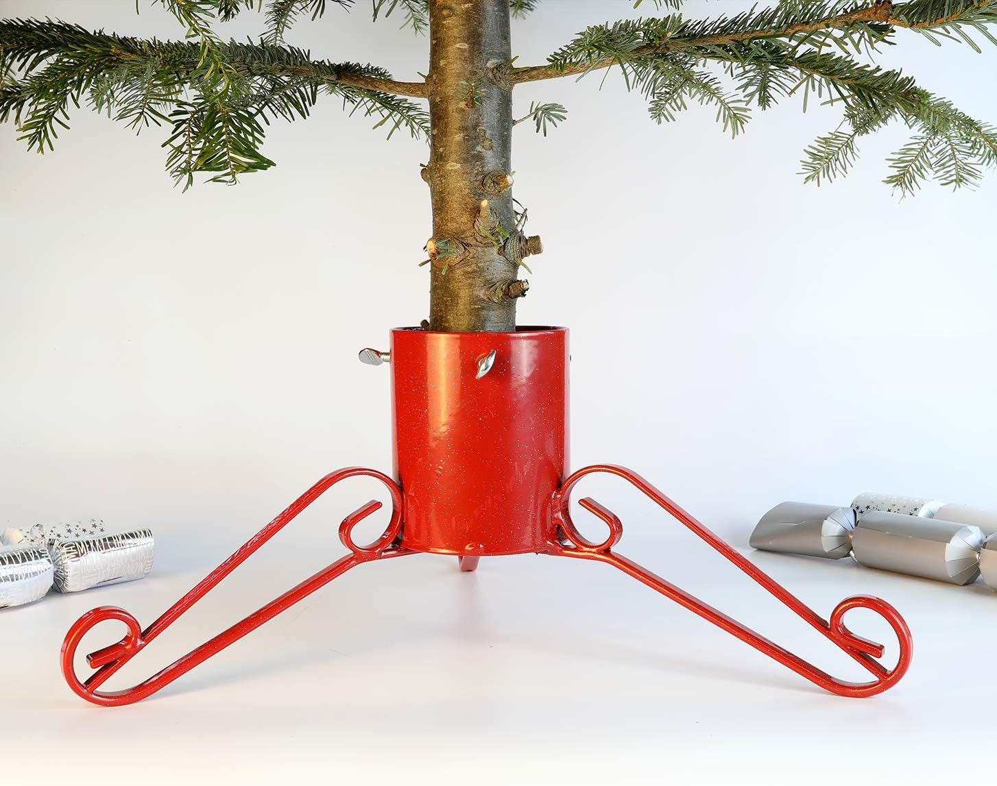 Bosmere 4 inch Metal Christmas Tree Stand, Red Sparkle, G450