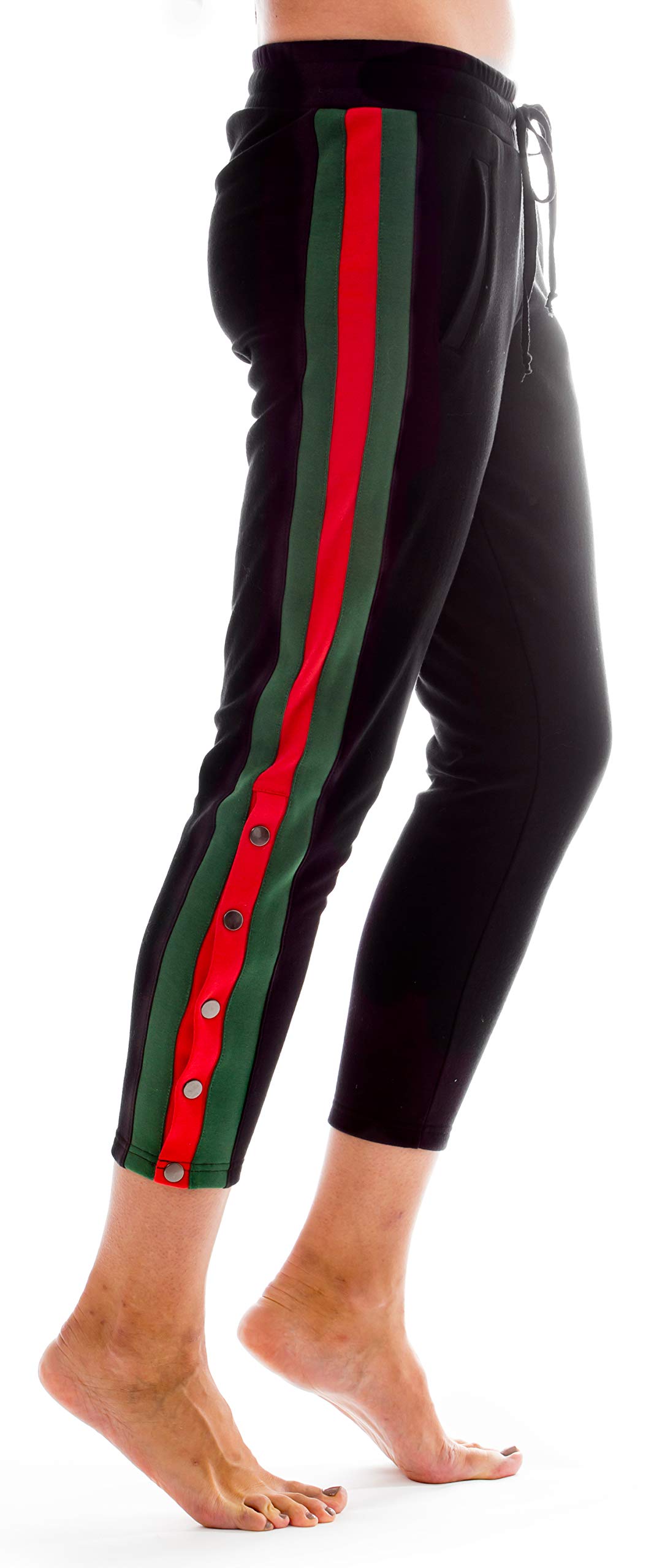 Pantalones deportivos de esmoquin con forro polar para mujer, color blanco/rojo/verde, S