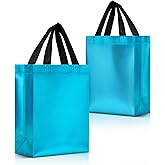 Nush Nush Aqua Blue Gift Bags Medium Size – Set of 12 Light Blue Reusable Gift Bags With Handles - Teal Party Bags in Bulk, Turquoise Goodie, Party Favor, Goody, Birthday – 8Wx4Dx10H