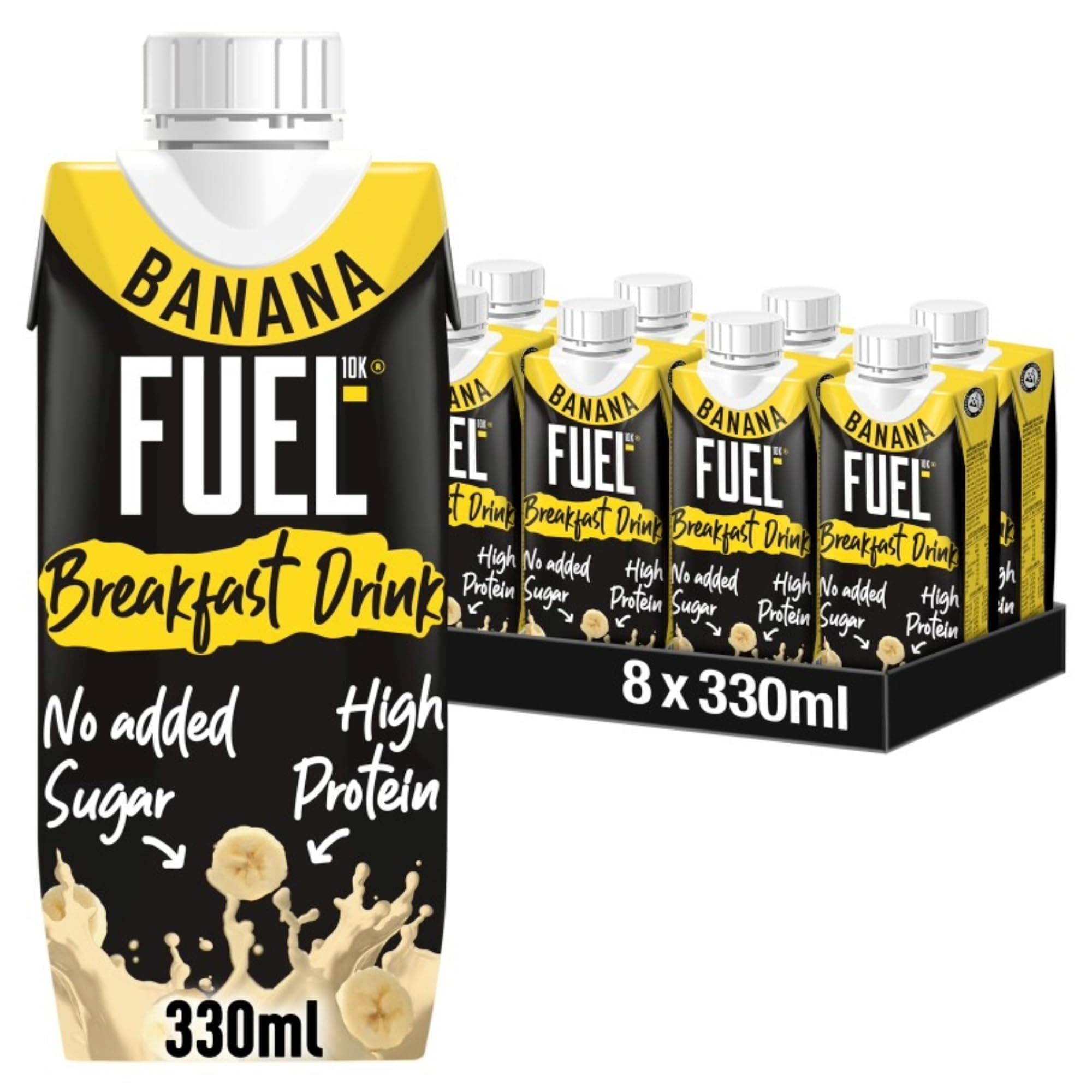 FUEL10K 330ml Vanilla Breakfast Milk Drink - Pack of 8 - High Protein Milkshake