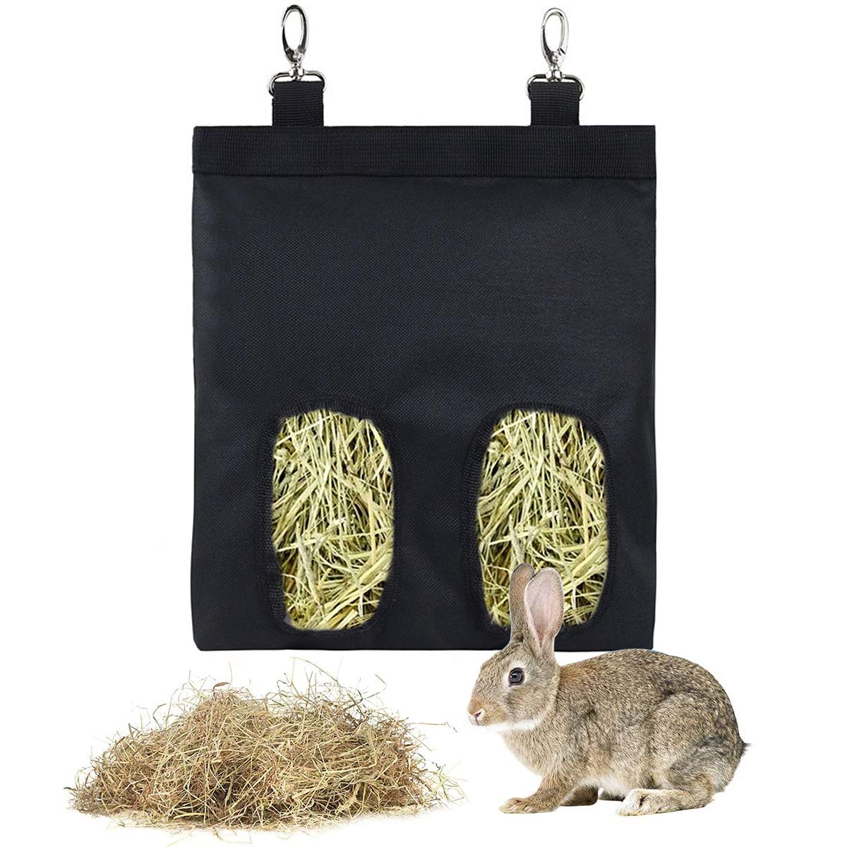 Hanging Rabbit Hay Bag,Guador 1 Pcs Guinea Pig Herbivore Hay Bags Hanging Feeding Hay for Small Animals Rabbit Hay Bag Storage Hanging Feeder Sack (Black)