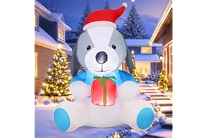 COMIN 5 FT Christmas Inflatables Outdoor Decorations Inflatable Dog with Gift Box Blowups with Built-in LEDs for Yard Party Garden Lawn Decor
