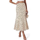 Wenrine Womens Floral Maxi Skirt Summer Elastic High Waisted Leopard Print A Line Flowy Casual Polka Dot Long Skirts