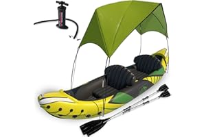 KEYSTONE PEAK KP Inflatable Kayak 2 Person with Sun Canopy (Detachable) + Kayaks for Adults + Waterproof Phone Bags + Adjustable Seats + 3rd Seat for Dog/Child + Backrests & More