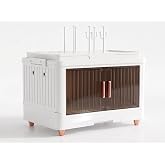 Vessy Baby Bottle Organizer for countertop with Drying Rack, Cover Dustproof Baby Bottle Storage Box Cabinet Station Essentials Clear Doors Plastic Storage Organizer White