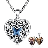 PARYFO Vine Heart Shaped Locket Necklace 925 Sterling Silver Photo Locket Necklace That Holds 2 Pictures Vintage Oxidized Moonstone Filigree Pendant Jewelry Memory Gifts for Women Men