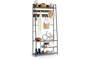 Leesingdo 31.5''L Hall Tree with Bench and Shoe Storage, 6 in 1 Intelligent Design Coat Rack with Shoe Storage, 71''H Mudroom Entryway Bench with Coat Rack and Shoe Storage Freestanding