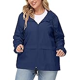 Avoogue Plus Size Raincoat Women Waterproof Rain Jacket Packable Outdoor Hooded Windbreaker