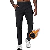 TACVASEN Men's Warm Sweatpants Winter Fleece Lined Water Resistant Pants Straight Leg with Zipper Pockets for Running