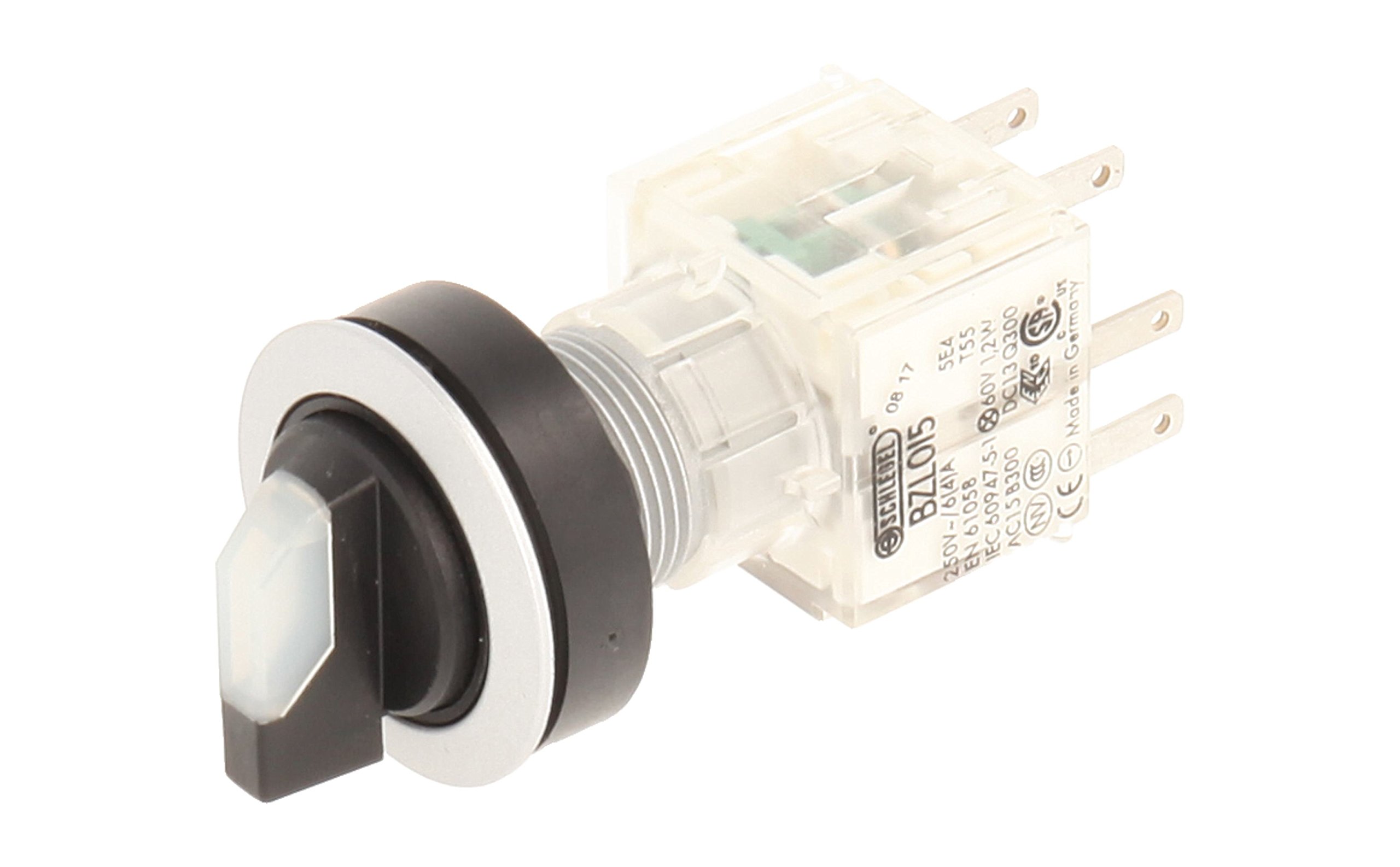 Club 23.001.208 Light Selector Latching 3 Positions Momentary Contact Transmitter 1 Closer + 1 opener with Lamp Socket t5,5 K, LED, 24 V, Clear/Silver (Pack of 2)