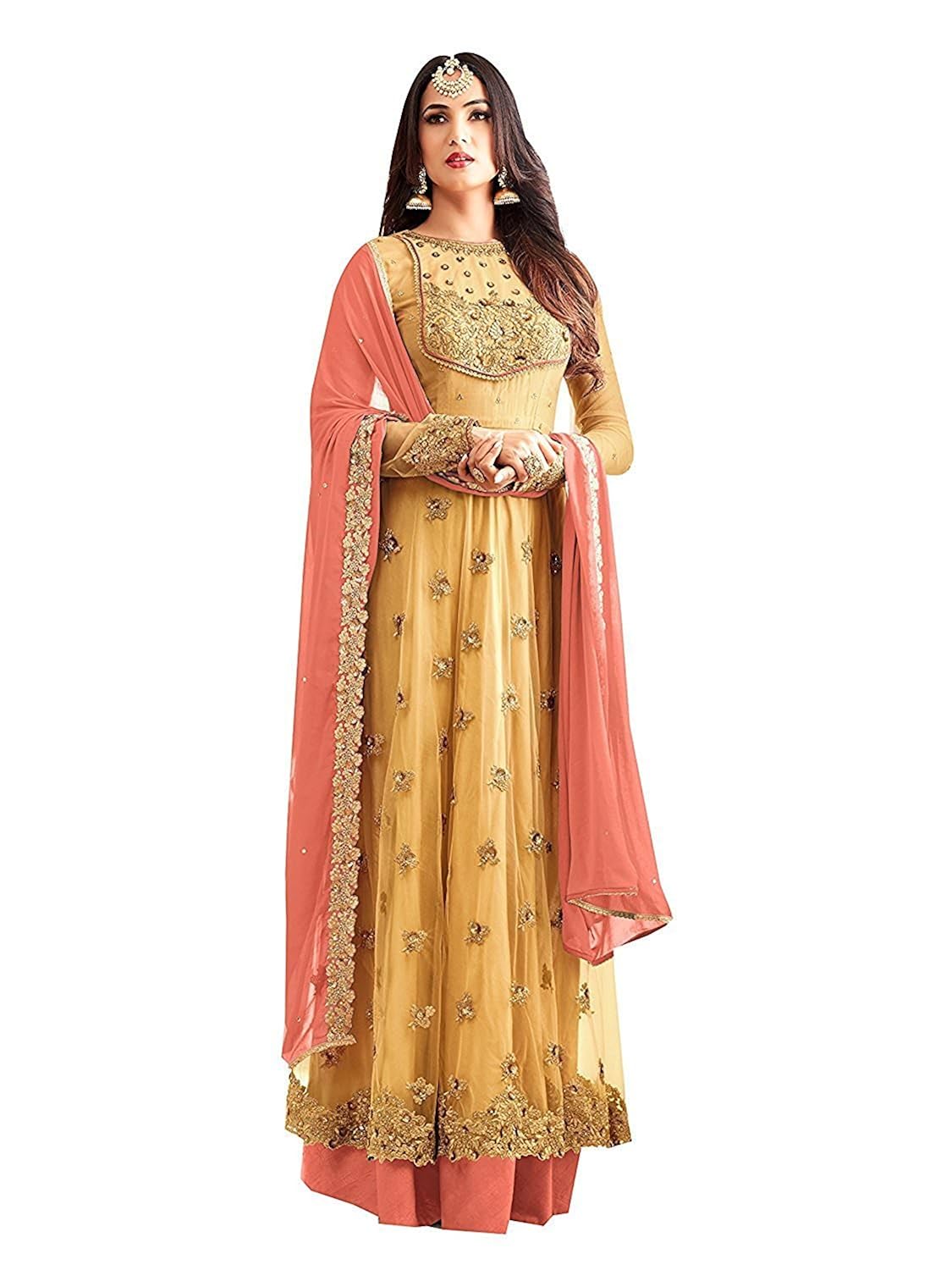 rthub women's embroidered and hand work semi stitched anarkali salwar suit maskeen