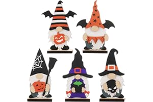 SY Super Bang 5pcs Halloween Wooden Decorations, Halloween Tabletop Centerpiece Gnome Decoration, for Home Indoor Holiday Party Decor Supplies.