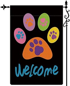 Coskaka Welcome Pet Paws Garden Flag,Puppy Dog Kitty Cat Pet Vertical Double Sided Black Rustic Farmland Burlap Yard Lawn Outdoor Decor 12.5x18 Inch