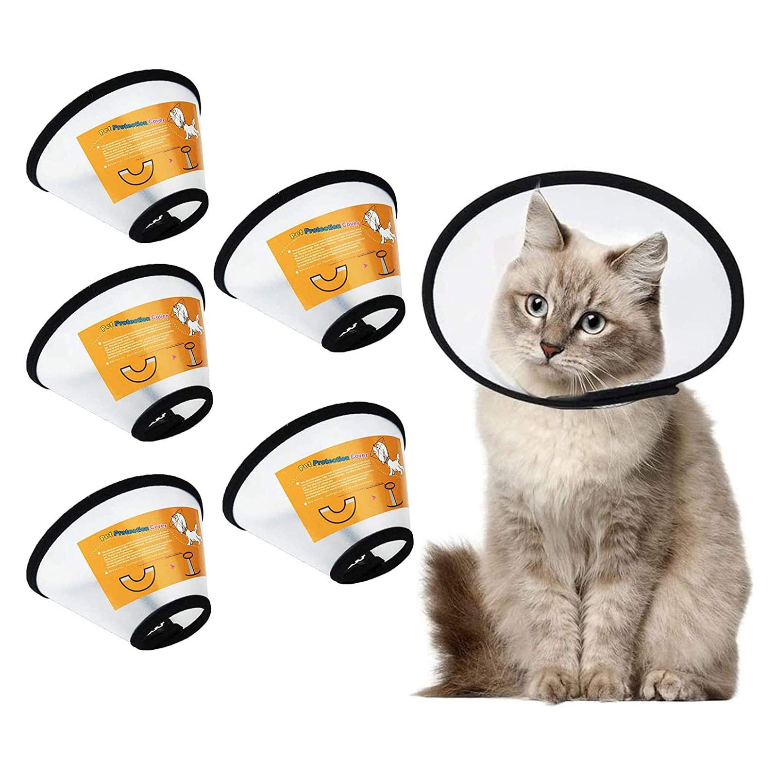 Vandove Pet Cone Recovery, 5pcs Adjustable Dog Cat Cone Collar,Pet Anti-Biting Ring Protective Collars Elizabethan Protective Collar,Safety Comfortable,for Cat Small Dog (XS)