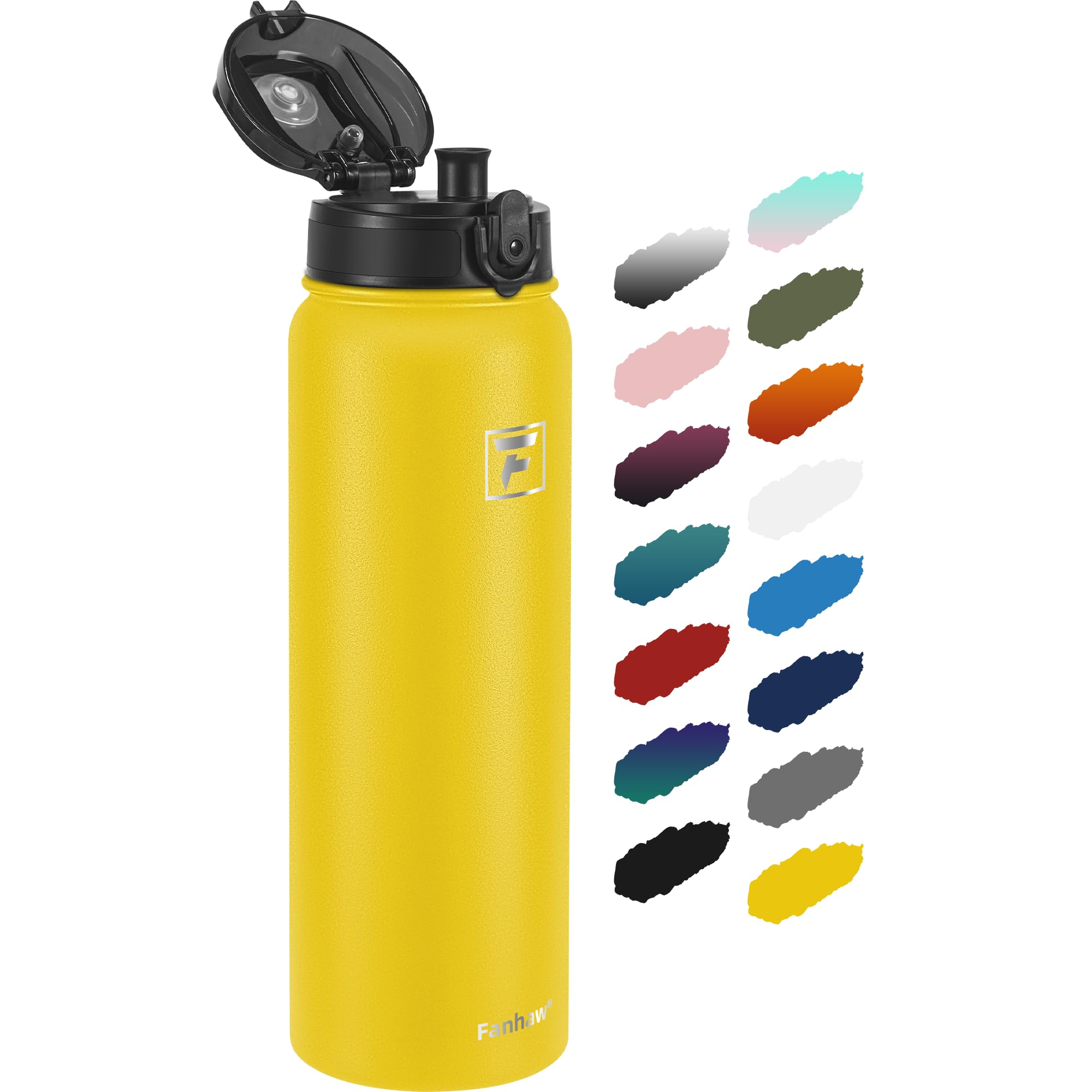 Fanhaw 1 L Insulated Stainless Steel Water Bottle with 1 Lid (Chug Lid) - For Kids, Women, Men | Leak & Sweat Proof with Anti-Dust Lid (Yellow)