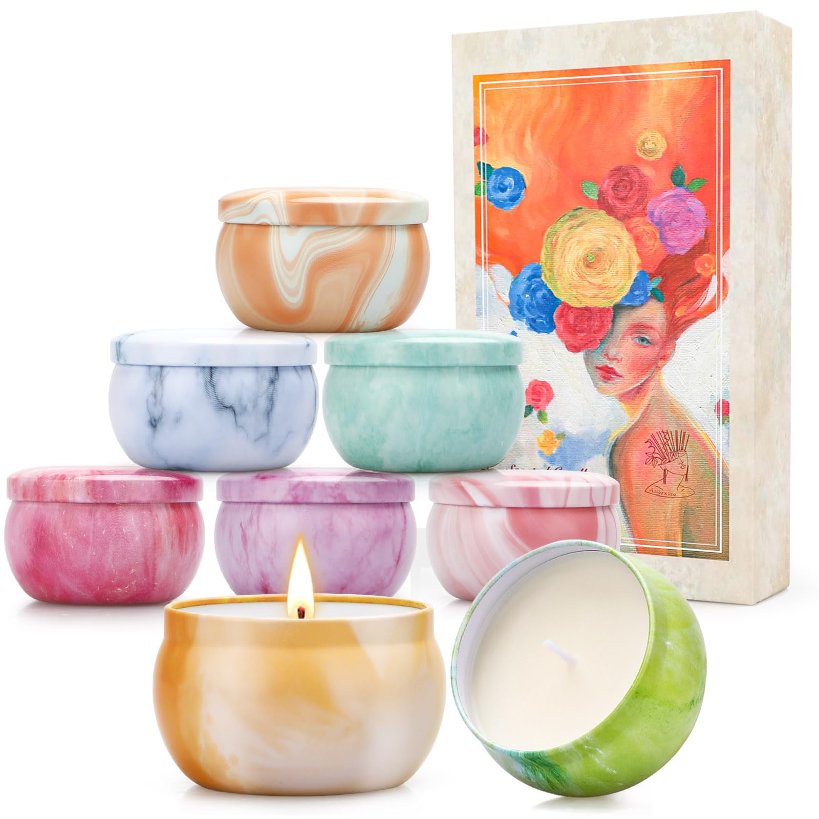 Yinuo Mirror Scented Candles Set, 8 x 70 g Candle Gifts for Women, 8% Essential Oil, Floral Fruity Scents, Soy Wax Aromatherapy Candle, Valentine's Birthday Gift for Her, Mum, Wife, Girlfriend