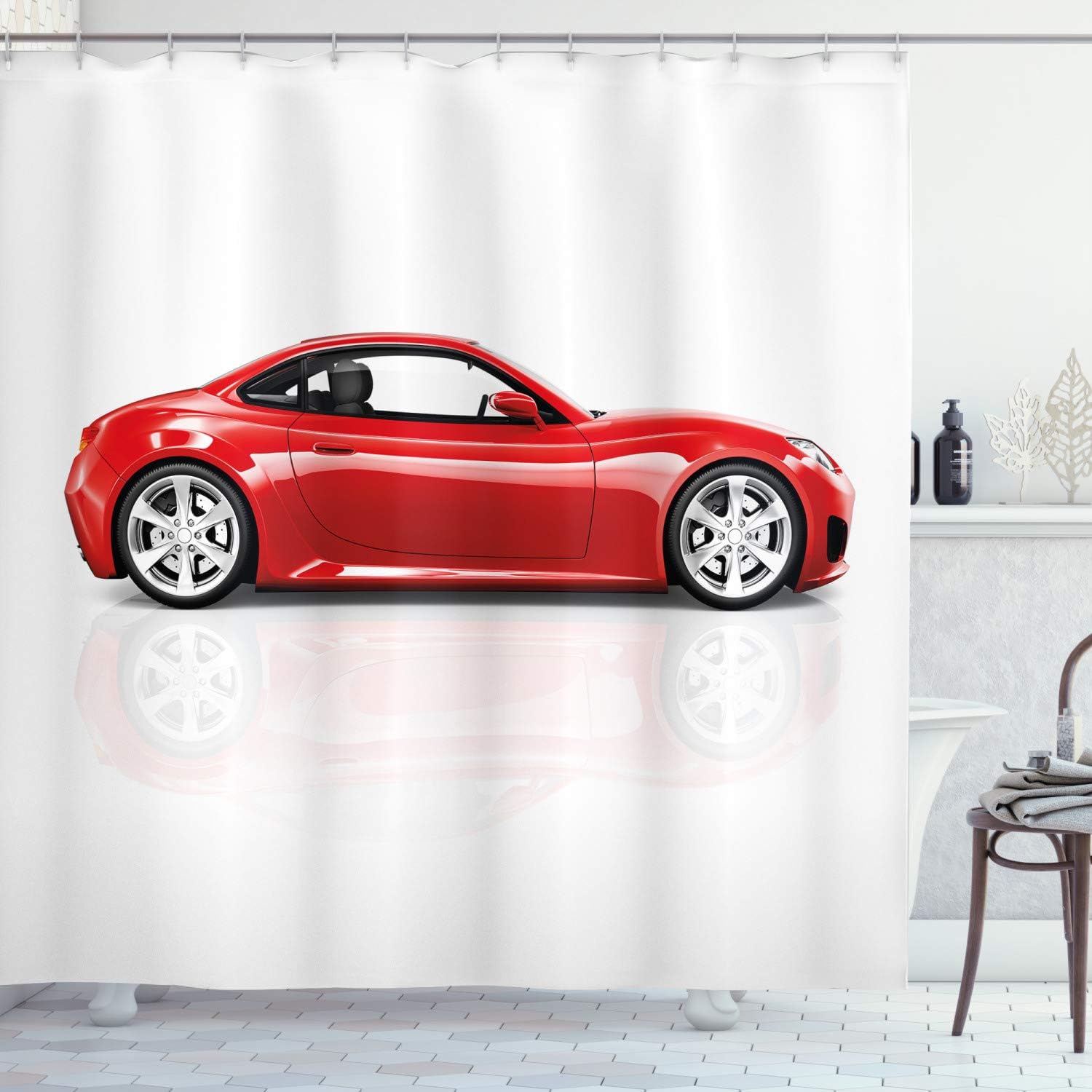 Lunarable Nursery Shower Curtain, Urban Modern Sport Car