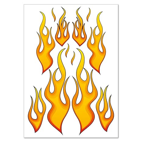Racing Aufkleber 'Fire Flames' Feuer Flammen Sticker Set - 12 Aufkleber auf DIN A4 Bogen
