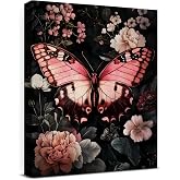 Floral Butterfly Canvas Wall Art Decor Aesthetic Butterfly Flowers Dark Academia Print Poster Framed Picture Painting Wall Decorations for Home Living Room Bedroom 8x10 Inch