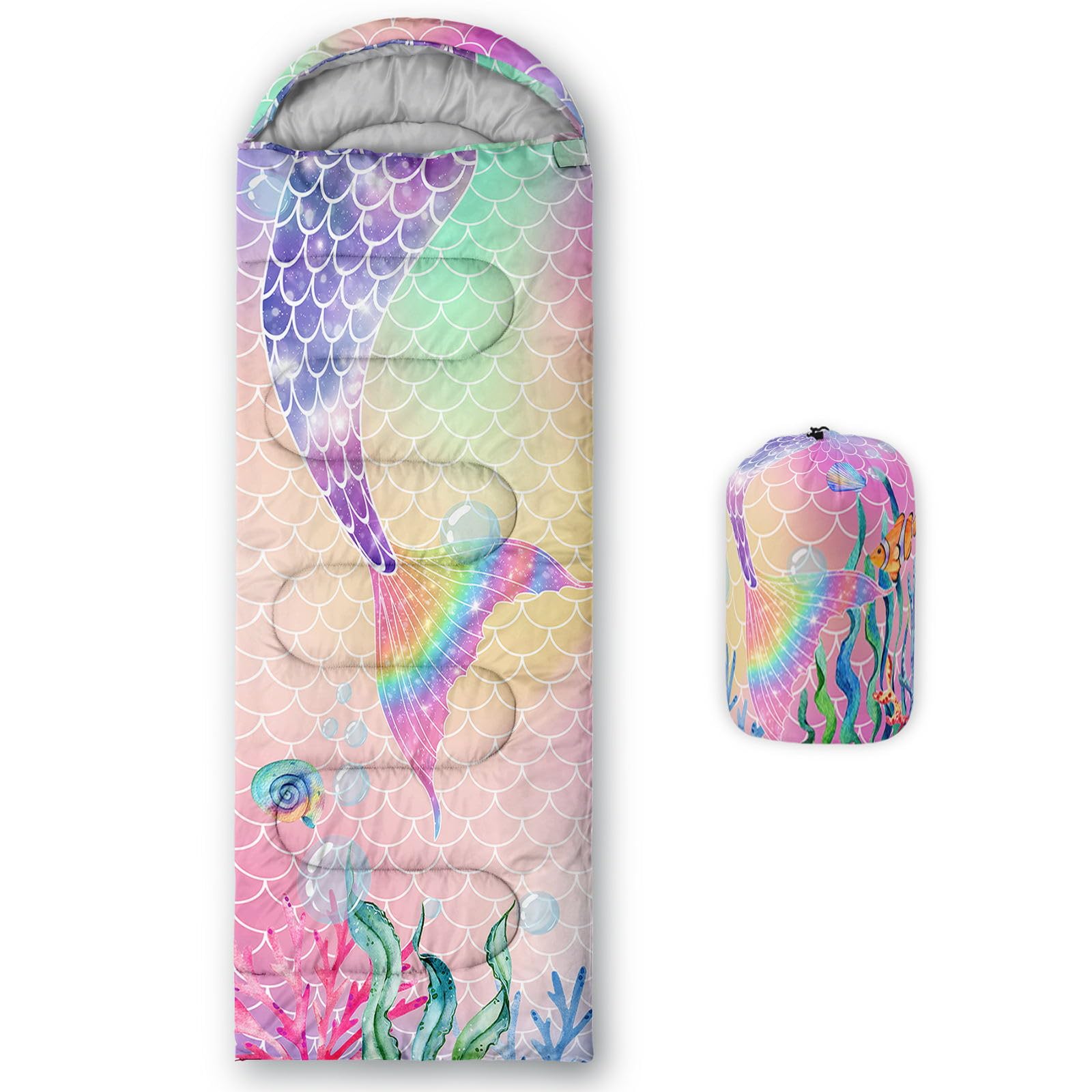 HOSIMA Sleeping Bags for Boys Girls Kids,Mermaid Printed Lightweight Warm Portable Outdoor Indoor Waterproof Cold Resistant Sleeping Bag for Camping Hiking (Mermaid1)