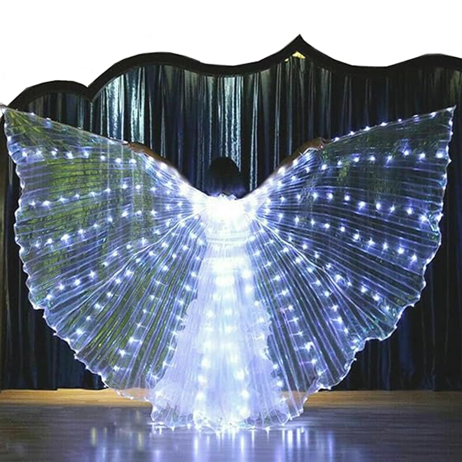 Ragyzity LED Isis Wings Glow Light Up Belly Dance Costumes with Sticks, Led Butterfly Wings,Led Glow Angel Wings, Light Up Wings for Carnival,Stage,Halloween Christmas Party (Adult White)