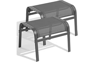 ONBRILL Outdoor Ottoman Set of 2, All Weather Outdoor Foot Stool with Supportive Textliene and Metal Frame, Stackable Oversized Outdoor Foot Rest for Furniture Patio Garden Pool, Grey