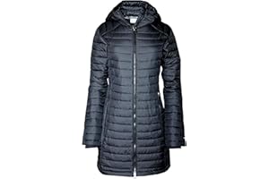 Columbia Women's White Out Mid Omni Heat Long Hooded Light Jacket Coat Puffer Plus/Regular (Black, L)