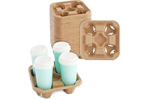 Okuna Outpost Paper Drink Carrier - 8.5 x 8.5 x 1.8 in, Brown, 60 Pack - 4 Cup Holder Coffee Tray & Drink Tray - No-Spill Design for Hot & Cold Beverages