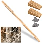 Conderyang 1 Set 36 Inch Sledge Hammer Handle Replacement Axe Sledge Tool | Includes 1 Splitting Maul Handle,2 Wood Wedges,2 Steel Wedges,for Yard Work,Decking,Framing,Carpentry,Construction,DIY