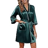 Ekouaer Silky Robes for Women Satin Knee Length Bride Bridesmaid Wedding Party Bathrobe Lightweight Sleepwear with Pockets