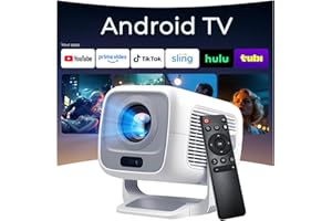 [Native 1080P FHD/AI Visual Calibration] Smart Projector with Dolby Audio, 600 ANSI 4K Support, AI Auto Focus&Keystone, Andro
