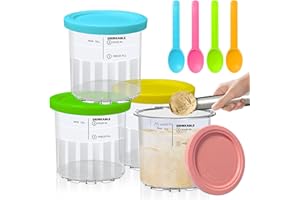 Vintrol 4 Pack Ninja Creami Deluxe Pints with 4 Spoons, 1 metal spoon & 4 Lids, 24oz Creami Pints Compatible with NC500 NC501 Series Ice Cream Makers Machine Accessories, BPA-Free And Dishwasher Safe