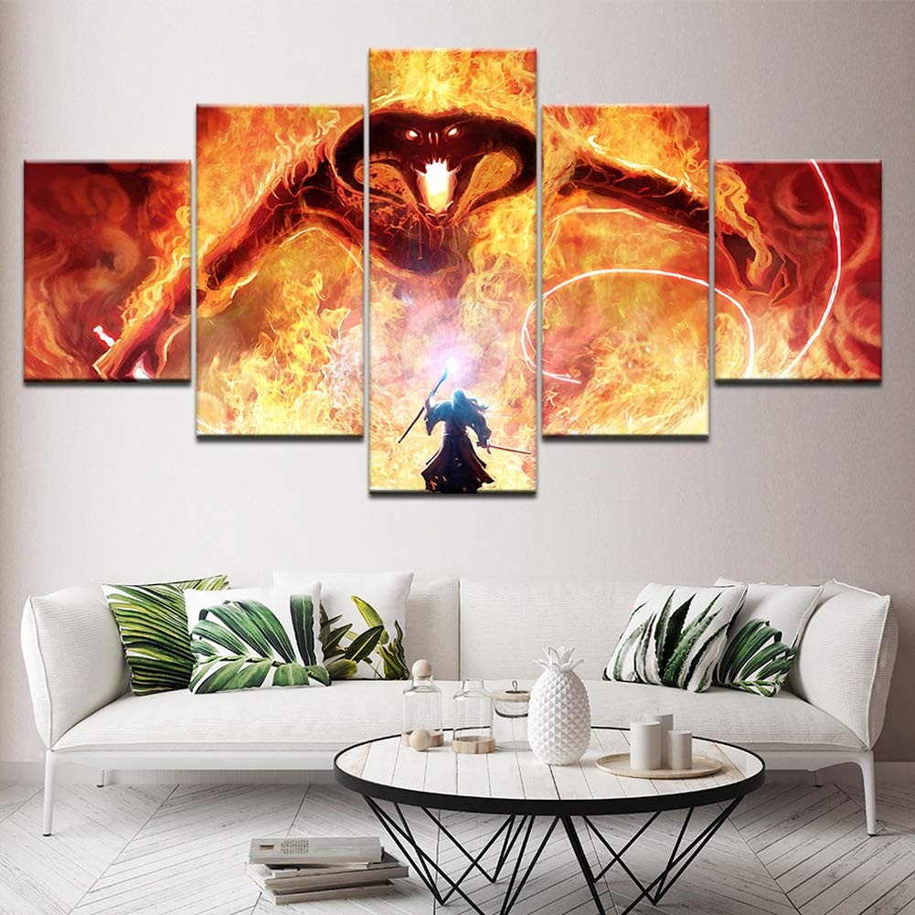 Xlst 5 Panels Gandalf Kampf Der Drache Malerei Wandkunst Der Herr Der Ringe Balrog Film Bilder Fur Das Wohnzimmer Dekoration Sidra Hospital