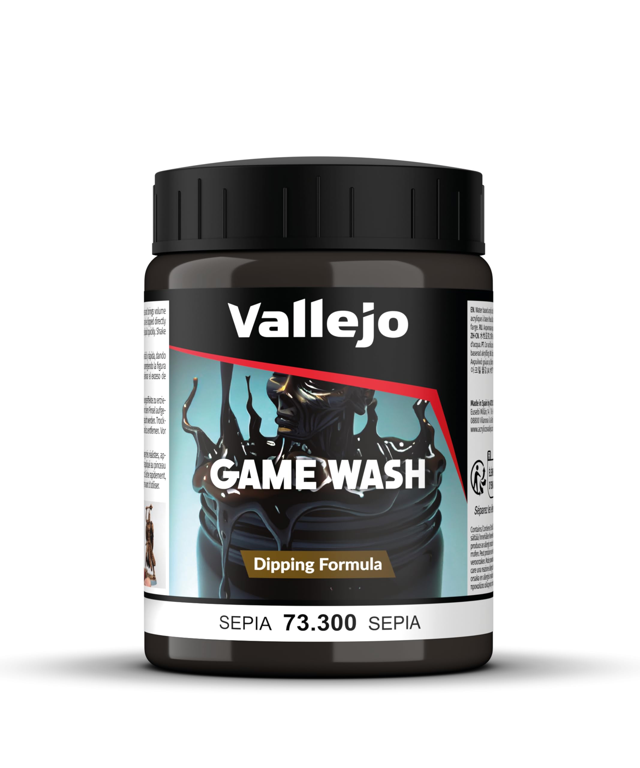 Vallejo Game Wash Sepia Acrylic Paint for Easy Shadow and Light Effects, 200 ml, Ideal for Miniatures and Models