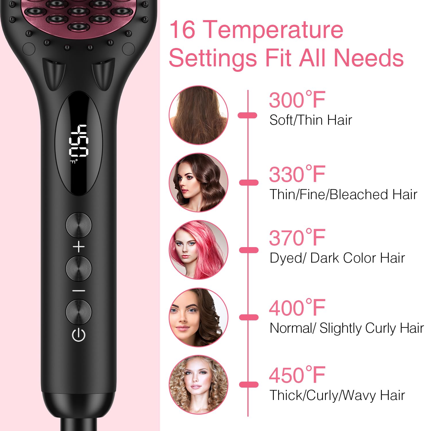 Enhanced Ceramic Hair Straightener Brush by MiroPure, 2-in-1 Ionic Straightening Brush with Anti-Scald Feature, Auto Temperature Lock & Auto-Off Function (Black)