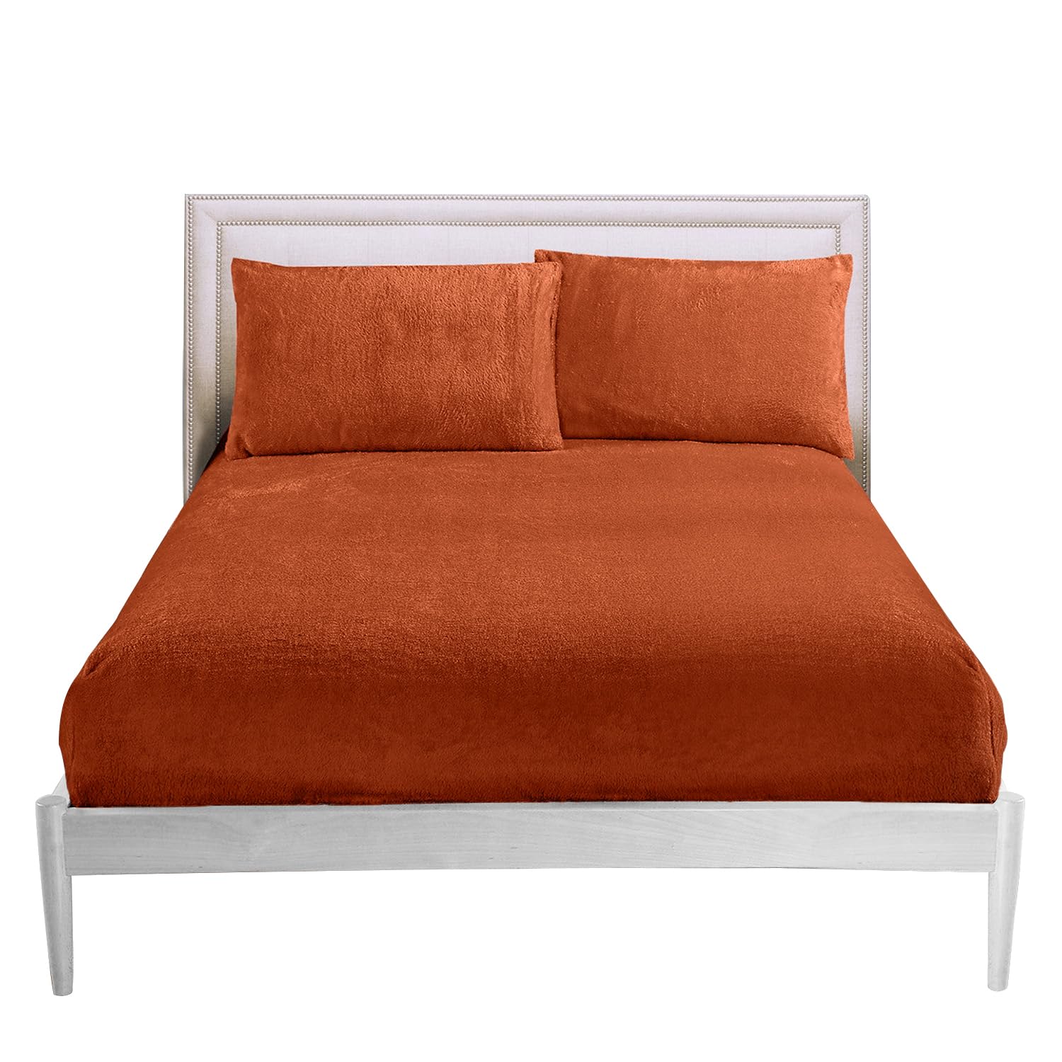 GC GAVENO CAVAILIA Fitted Sheet Single Bed (91x193 cm) - Cozy Teddy Bear Bedding Fleece Fitted Sheets, Soft Fluffy Plain Single Bed Sheet 25cm Deep Elastic Corners - Washable & Easycare, Burnt Orange