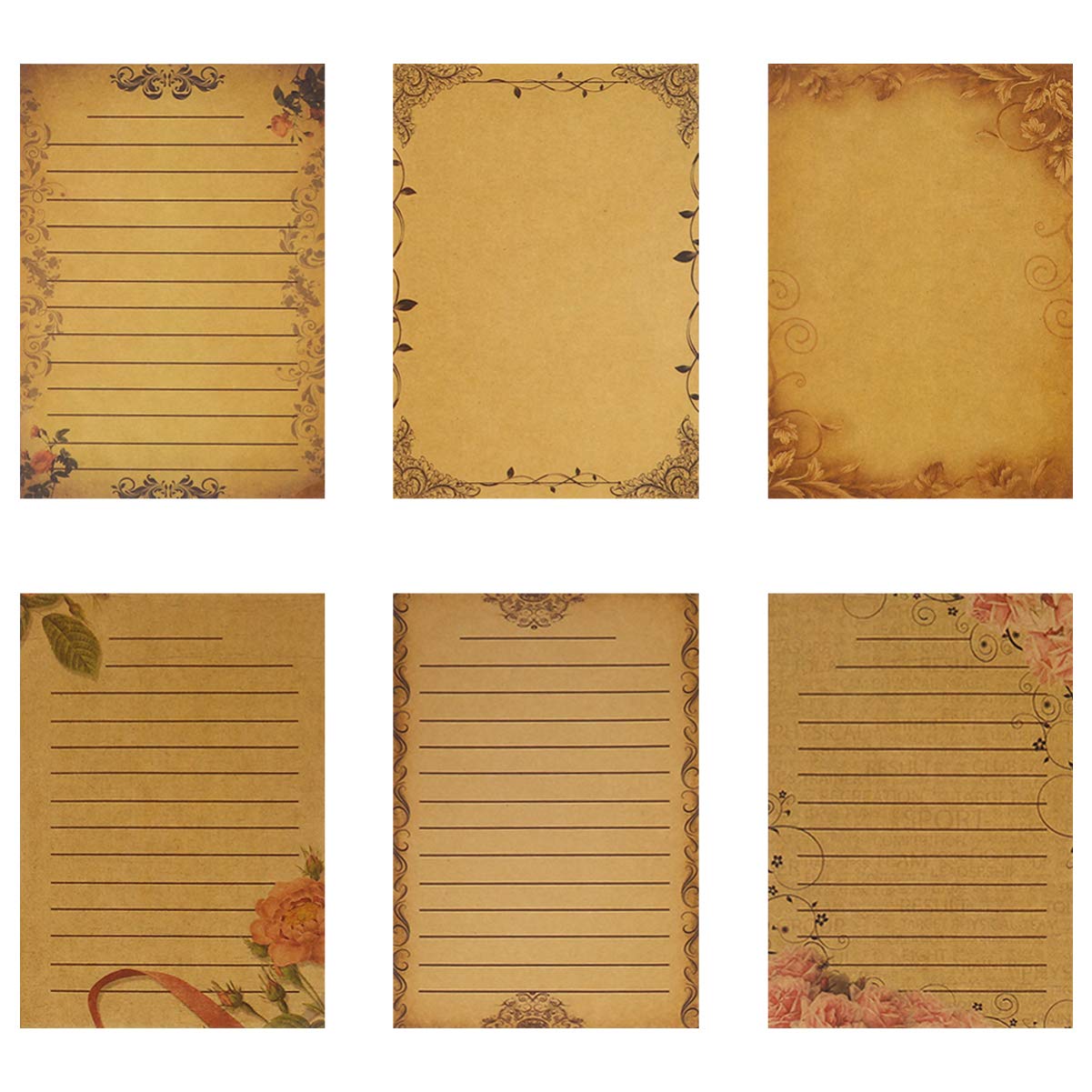 NUOBESTY 6 Sets Retro Rose European Lace Kraft Writing Paper Vintage Letter Stationery Paper for Girl Student Letters